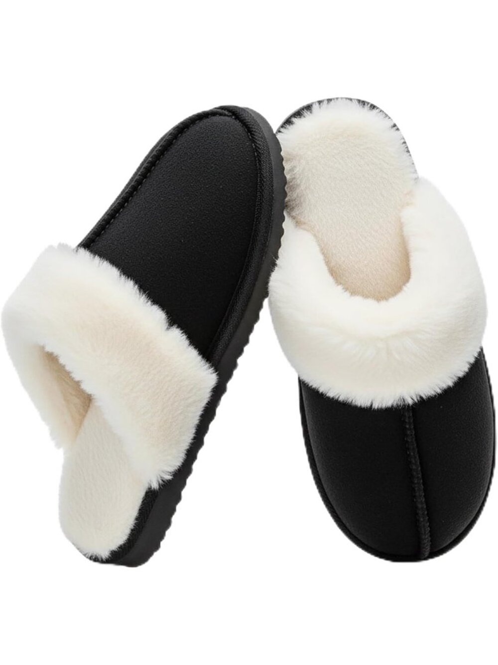 Women Black Cozy Faux Fur Winter Warm Memory Foam Slippers for Indoor Outdoo